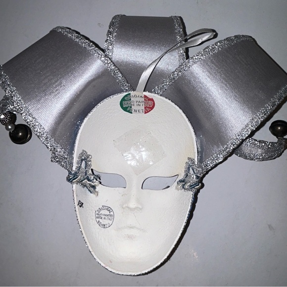 Authentic Venetian Hand-Painted Jester Mask - Blue & Silver Decor Collectible - Picture 4 of 6